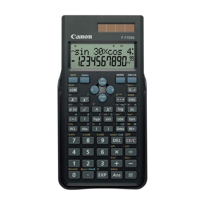 Canon F-715SG Calculadora Cientifica con Pantalla LCD 2 Lineas 16 Digitos - Calculo Interno de hasta 16 Digitos - 250 Funciones y Caracteristicas - Carcasa de Proteccion - Alimentacion Solar y Pilas - Color Negro