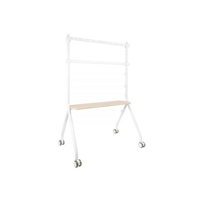 Tooq iLove Soporte de Suelo con Ruedas para Pantallas de 49-80" - Bandeja Inferior Multiusos - Ruedas con Sistema de Bloqueo - Gestion de Cables - Peso Max 50kg - VESA Max 600x400 - Color Blanco