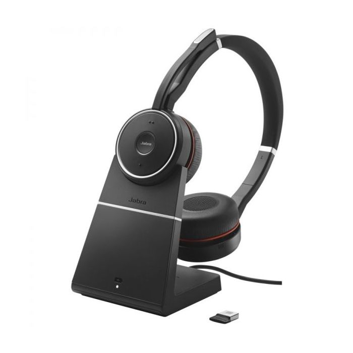 Jabra Evolve 75 SE UC Auriculares con Microfono Bluetooth Dual + Soporte de Carga USB-A Voz HD - Cancelacion de Ruido - Autonomia hasta 18h - Diadema Ajustable - Controles en Auricular - Color Negro