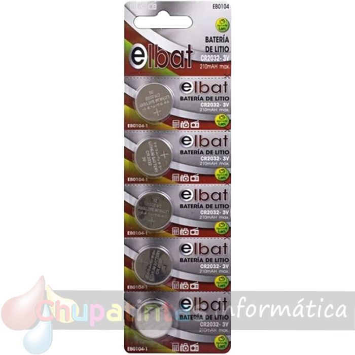 Elbat Pack de 5 Pilas Litio de Botón CR2032 3V