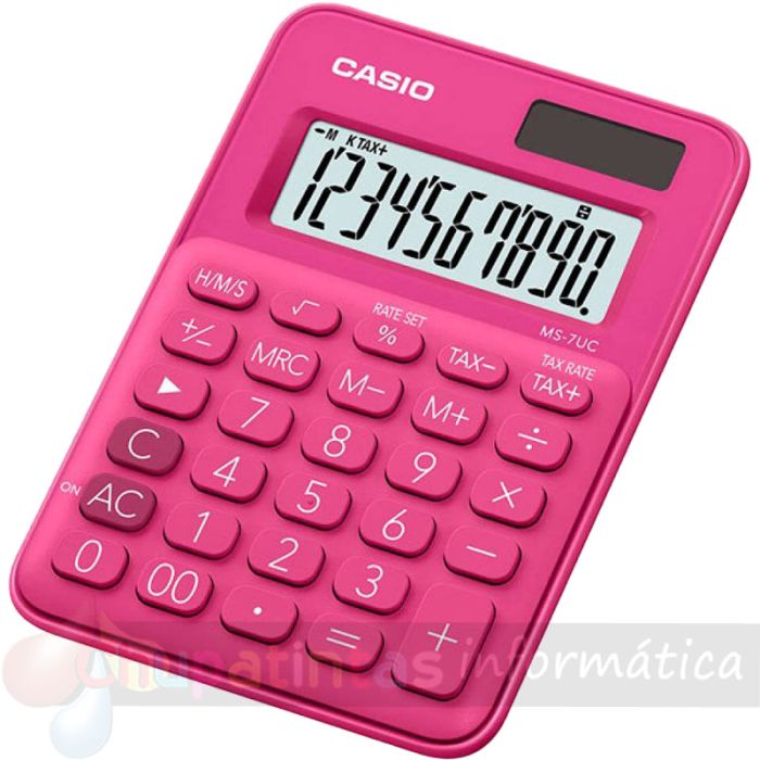 Casio MS7UC Calculadora de Escritorio - Tecla Doble Cero - Pantalla LCD de 10 Dígitos - Solar y Pilas - Color Rojo-2