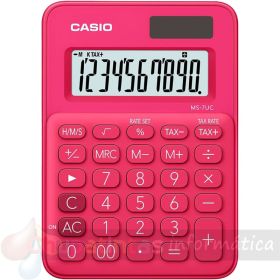 Casio MS7UC Calculadora de Escritorio - Tecla Doble Cero - Pantalla LCD de 10 Dígitos - Solar y Pilas - Color Rojo-1