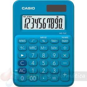 Casio MS7UC Calculadora de Escritorio - Tecla Doble Cero - Pantalla LCD de 10 Dígitos - Solar y Pilas - Color Azul-1