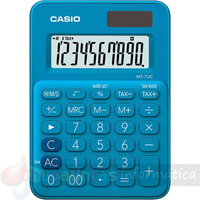 Casio MS7UC Calculadora de Escritorio - Tecla Doble Cero - Pantalla LCD de 10 Dígitos - Solar y Pilas - Color Azul-1