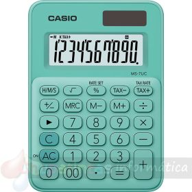 Casio MS7UC Calculadora de Escritorio - Tecla Doble Cero - Pantalla LCD de 10 Dígitos - Solar y Pilas - Color Verde-1