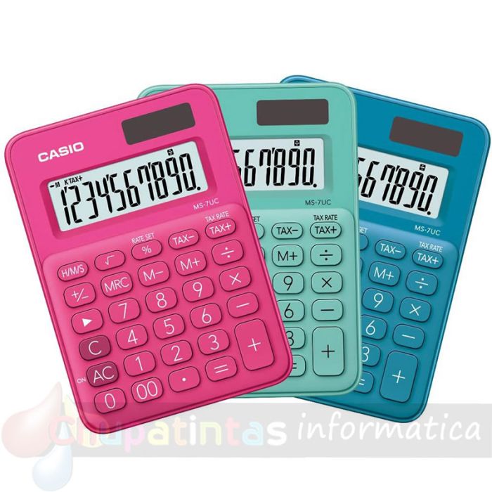 Casio MS7UC Calculadora de Escritorio - Tecla Doble Cero - Pantalla LCD de 10 Dígitos - Solar y Pilas - Color Azul-5