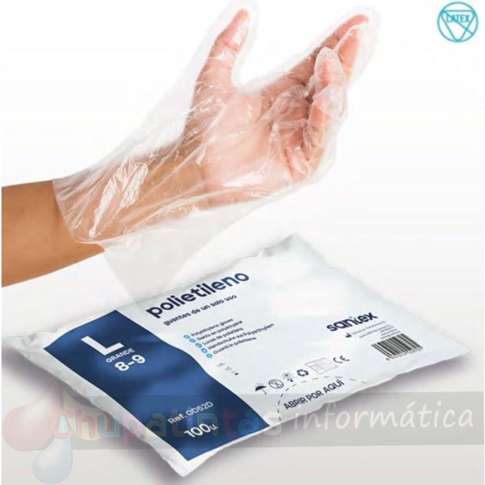 Santex Polietileno Pack de 100 Guantes de Polietileno Talla L - Sin Polvo - Libre de Látex - No Estériles - Transparentes-2