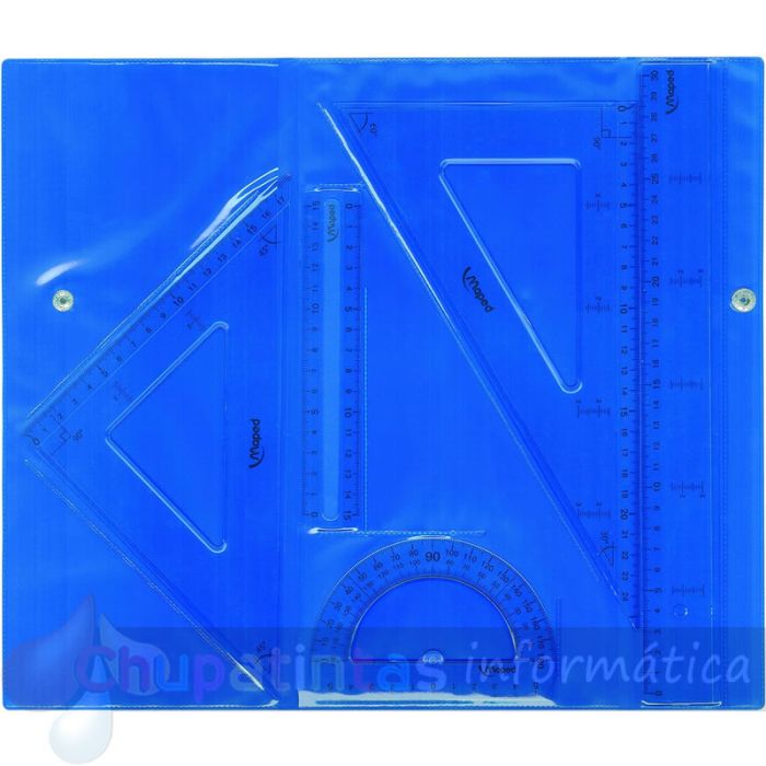 Maped Estuche de Reglas con Cierre - Reglas- Escuadra - Cartabón - Transportador - Transparentes - Estuche en Colores Surtidos-1