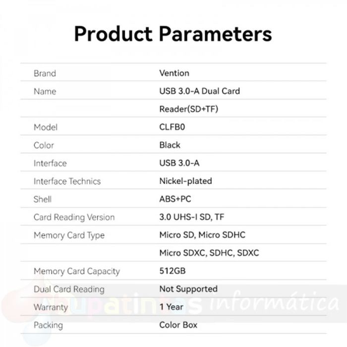 Vention Lector de Tarjetas Externo USB 3.0 - Color Negro-4