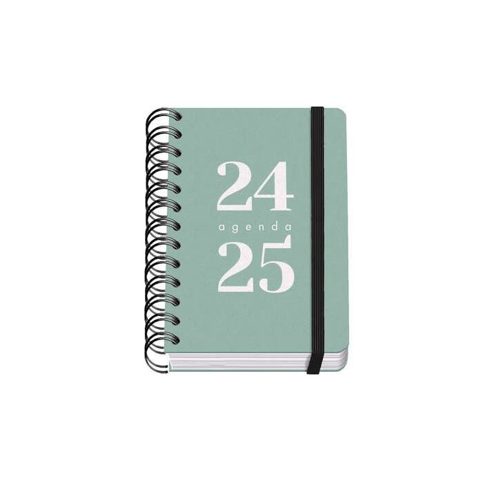 Dohe Grammar Agenda Escolar Espiral A6 - Dia Pagina - Papel 80g/m2 - Cubierta de Polipropileno - Cierre de Goma Elastica - Tamaño 10x15cm - Color Verde