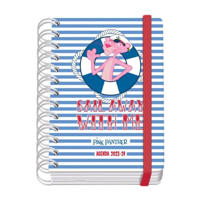 Dohe Pink Panther Sailing Agenda Escolar Espiral Wire?o A6 - Dia Pagina - Papel 80g/m2 - Cubierta de Carton Plastificado - Cierre con Goma Elastica