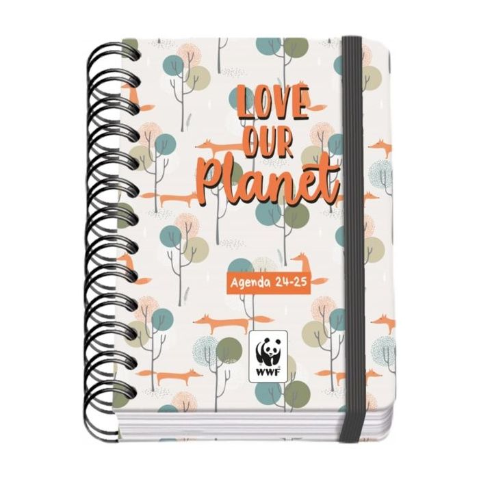 Dohe WWF Love our Planet Agenda Escolar Espiral Wire?o A6 - Dia Pagina - Papel 80g/m2 - Cubierta de Carton Plastificado - Cierre con Goma Elastica