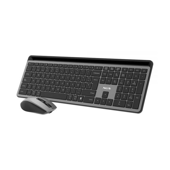 NGS Pack Teclado + Raton Inalambricos Multifuncion - Silencioso - 12 Teclas Multimedia - Color Gris