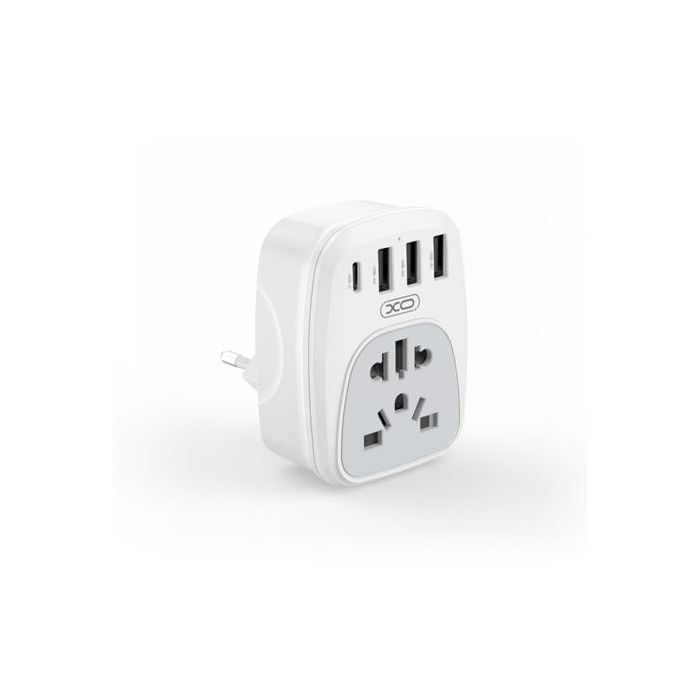 XO Adaptador de Enchufe Internacional - Potencia 2500W - USBx3 + USB-C - Color Blanco