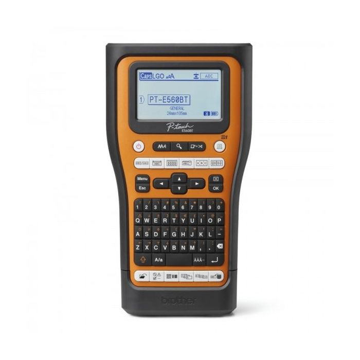 Brother PT-E560BTVP Rotuladora Electronica Bluetooth - Con Conexion a PC - Pantalla LCD - Ancho Max. de Cinta 18mm - Color Negro/Naranja