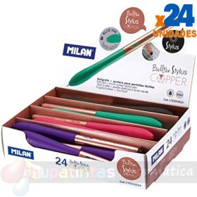 Milan Stylus Copper 24 Bolígrafos Retráctiles - Punta 1mm - Puntero para Pantalla Táctil - Colores Surtidos - Tinta Azul-1