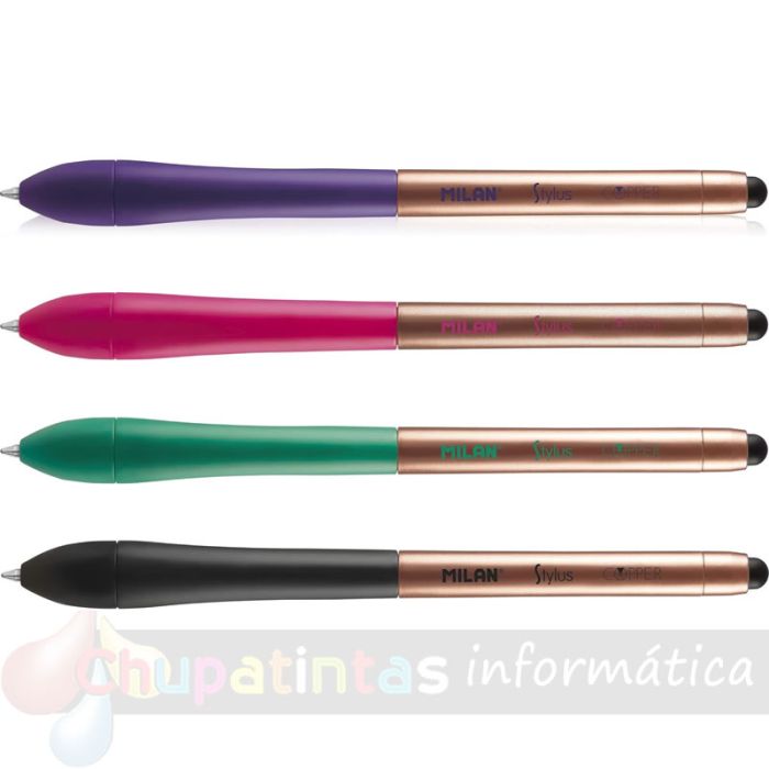 Milan Stylus Copper 24 Bolígrafos Retráctiles - Punta 1mm - Puntero para Pantalla Táctil - Colores Surtidos - Tinta Azul-2
