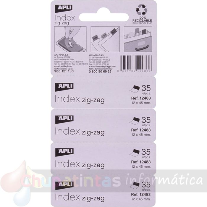 Apli Índices Adhesivos Film Zigzag 45x12mm 4 Dispensadores de 35 Índices de 4 Colores - Zigzag - Multicolor-2