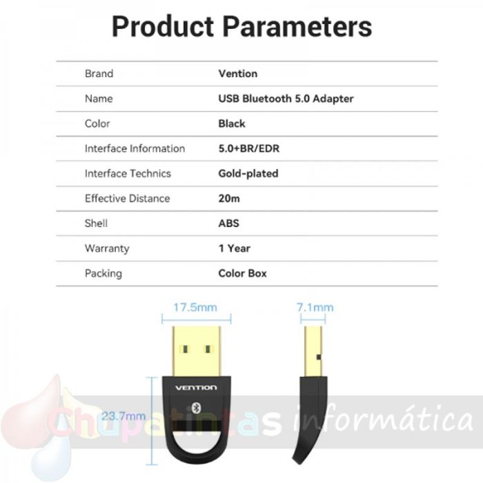 Vention Adaptador USB a Bluetooth - Color Negro-5