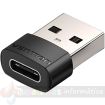 Vention Adaptador USB 2.0 USB-C Macho a USB Hembra - Color Negro