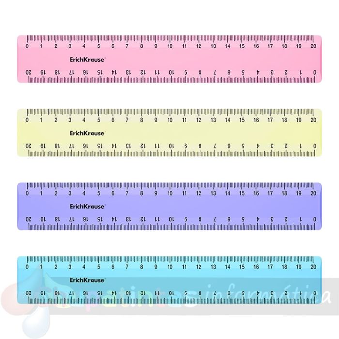 Erichkrause Regla de Plástico 20cm - Escala a Doble Cara - Colores Rosa, Azul, Violeta y Amarillo Pastel-1