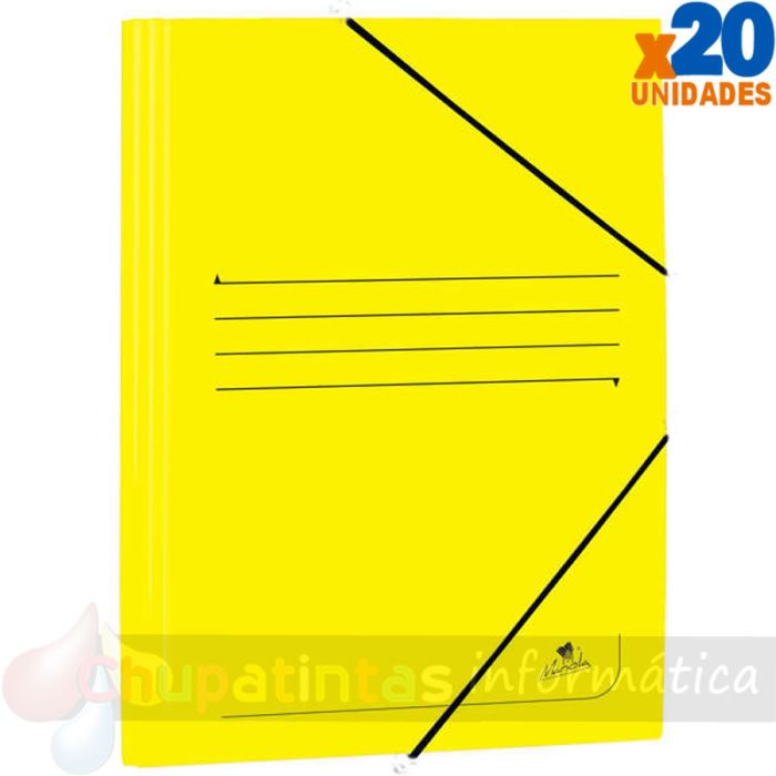 Mariola Carpeta de Cartón Estucado con Solapas Folio 500gr/m2 - Medidas 34x25x1cm - Cierre con Goma Elástica - Color Amarillo
