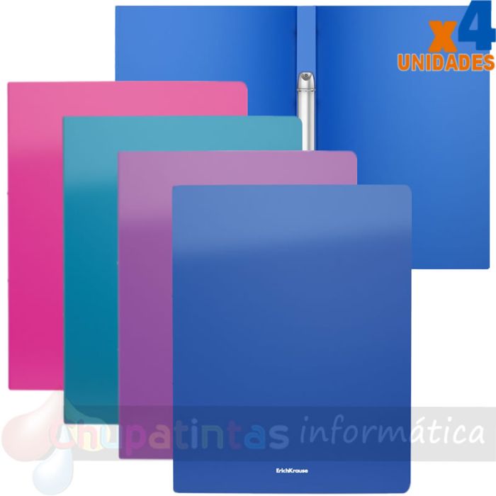 Erichkrause Pack de 4 Carpetas Anillas Matt Vivid - 2 Anillas de 24mm - Tamaño A4 - Colores Surtidos