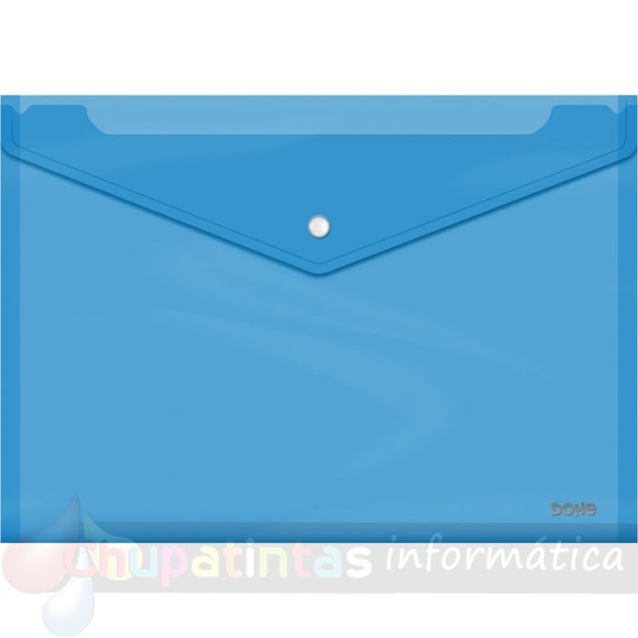 Dohe Sobre con Cierre de Broche - Tamaño Folio Plus Apaisado - Polipropileno Cristal Transparente 150 Micras - Color Azul