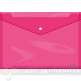 Dohe Sobre con Cierre de Broche - Tamaño Folio Plus Apaisado - Polipropileno Cristal Transparente 150 Micras - Color Rosa