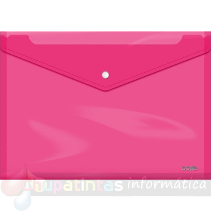 Dohe Sobre con Cierre de Broche - Tamaño Folio Plus Apaisado - Polipropileno Cristal Transparente 150 Micras - Color Rosa