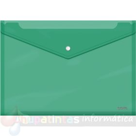 Dohe Sobre con Cierre de Broche - Tamaño Folio Plus Apaisado - Polipropileno Cristal Transparente 150 Micras - Color Verde