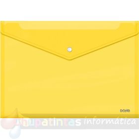 Dohe Sobre con Cierre de Broche - Tamaño Folio Plus Apaisado - Polipropileno Cristal Transparente 150 Micras - Color Amarillo