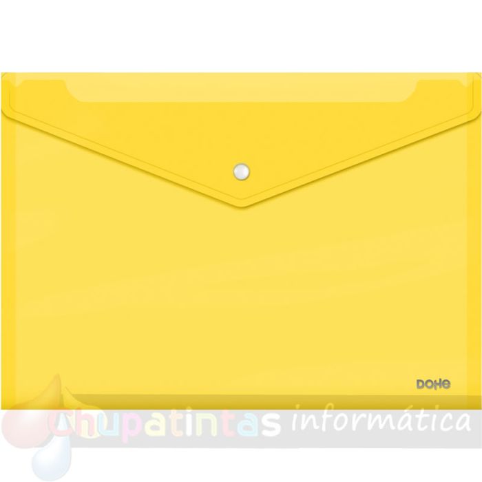 Dohe Sobre con Cierre de Broche - Tamaño Folio Plus Apaisado - Polipropileno Cristal Transparente 150 Micras - Color Amarillo
