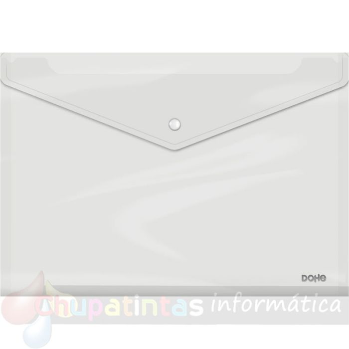 Dohe Sobre con Cierre de Broche - Tamaño Folio Plus Apaisado - Polipropileno Cristal Transparente 150 Micras - Color Transparente
