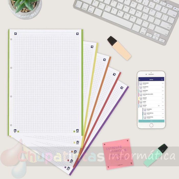 Oxford 5 Recambio de 120 Hojas Formato A4 Cuadriculado 5x5mm 4 Taladros - Banda de 5 Colores Vivos-2