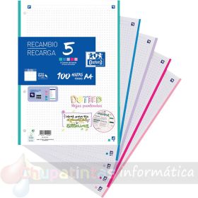 Oxford 5 Dotted Recambio de 100 Hojas Formato A4 Punteadas 4 Taladros - Banda de 5 Colores Pastel-1