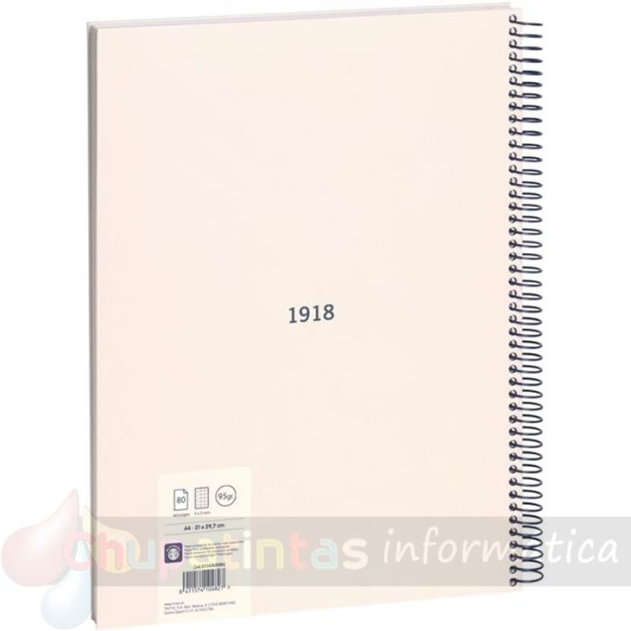 Milan Serie 1918 Cuaderno Espiral Formato A4 Cuadricula 5x5mm - 80 Hojas de 95 gr/m2 - Microperforado, 4 Taladros - Beige-2