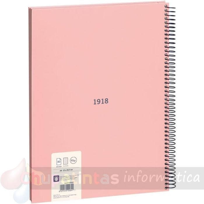 Milan Serie 1918 Cuaderno Espiral Formato A4 Cuadricula 5x5mm - 80 Hojas de 95 gr/m2 - Microperforado, 4 Taladros - Rosa-2