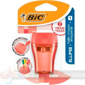 Bic Ellipse Sacapuntas de Plástico - 2 Orificios- Deposito Grande para los Restos - Color Verde, Azul o Coral Aleatorio-3