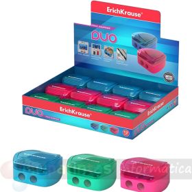 Erichkrause Duo - Pack 12 Sacapuntas Doble de Plástico - Contenedor - Cuchilla de Acero al Carbono - Colores Azul Rosa y Verde-1