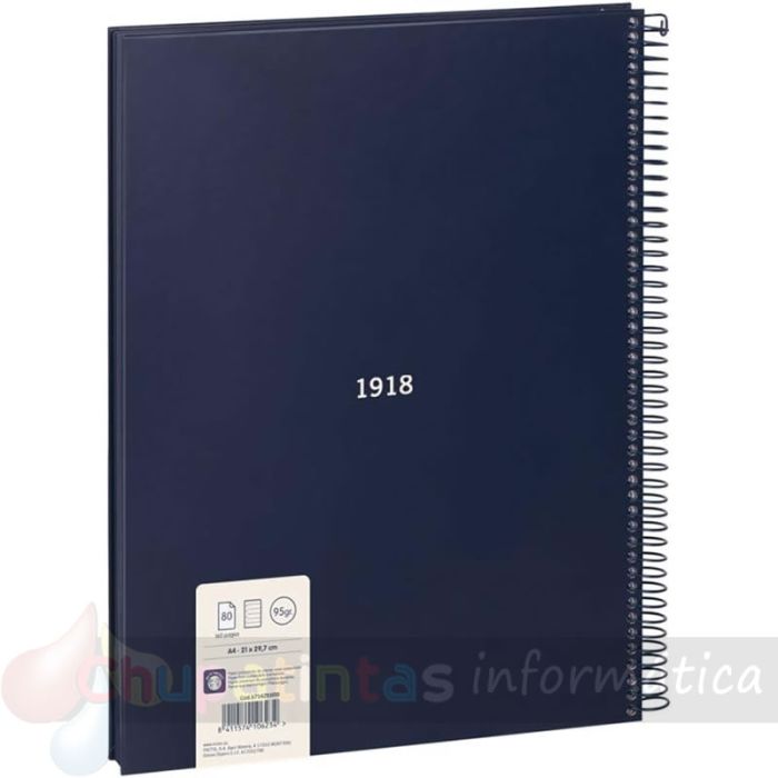 Milan Serie 1918 Cuaderno Espiral Formato A4 Pauta 7mm - 80 Hojas de 95 gr/m2 - Microperforado, 4 Taladros - Color Azul-2