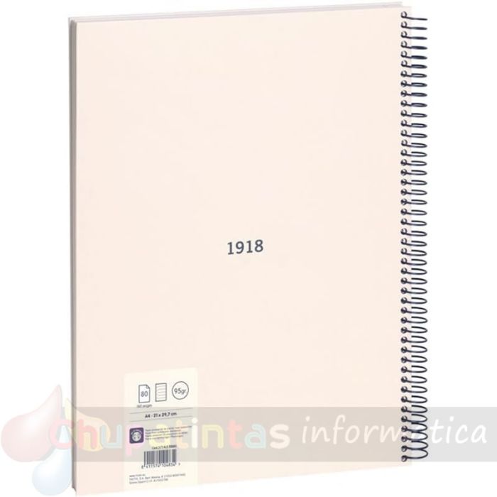 Milan Serie 1918 Cuaderno Espiral Formato A4 Pauta 7mm - 80 Hojas de 95 gr/m2 - Microperforado, 4 Taladros - Color Beige-2