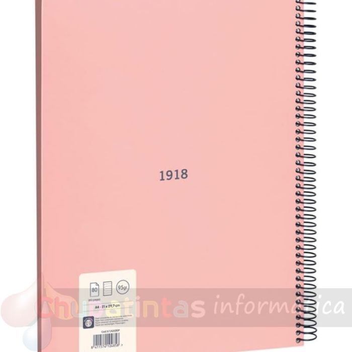 Milan Serie 1918 Cuaderno Espiral Formato A4 Pauta 7mm - 80 Hojas de 95 gr/m2 - Microperforado, 4 Taladros - Color Rosa-2