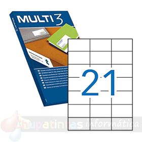 Multi3 Pack de 2.100 Etiquetas Blancas Cantos Rectos Tamaño 70.0X42.4mm con Adhesivo Permanente para Múltiples Usos