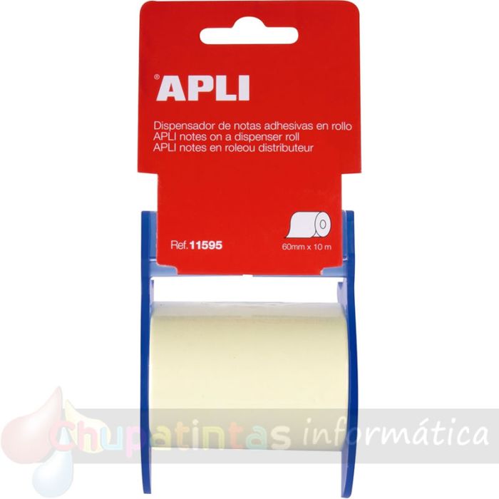 Apli Dispensador Nota Adhesiva Rollo - 60mm x 10m - Fácil de Usar - Adhesivo de Calidad - Amarillo-1