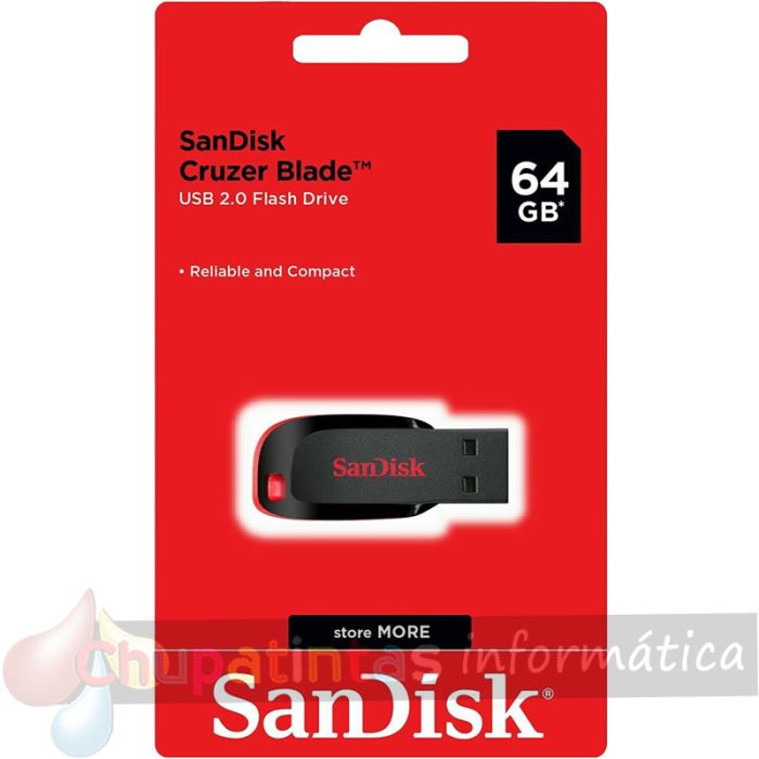 Sandisk Cruzer Blade Memoria USB 2.0 64GB - Ultra Compacta - Color Negro/Rojo (Pendrive)-1