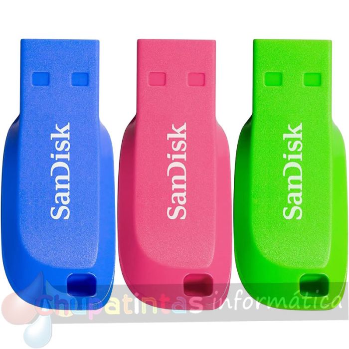 Sandisk Pack de 3 Cruzer Blade Memoria USB 2.0 32GB - Ultra Compacta - Color Azul, Rosa y Verde (Pendrive)-2