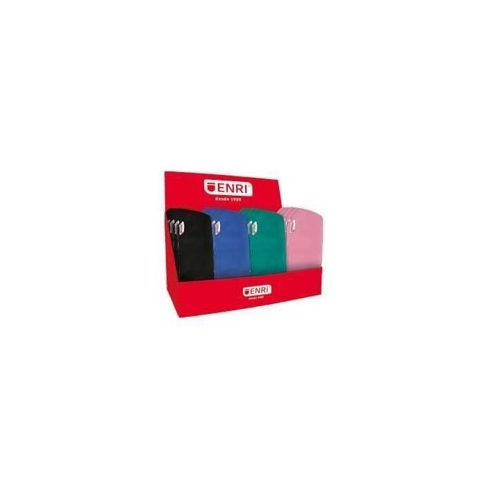 Enri Expositor de 20 Estuches Portatodo de 1 Compartimento - Fabricados en Neopreno - Colores Negro, Rosa, Azul y Verde