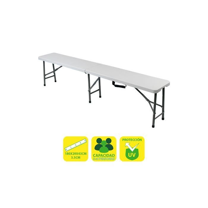 Sungarden Banco de Resina Plegable 180x29x43cm 3.5cm - Color Blanco