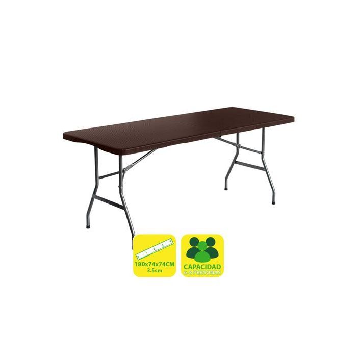 Sungarden Mesa de Resina Plegable Efecto Ratan 180x74x74cm 3.5cm - Color Marron